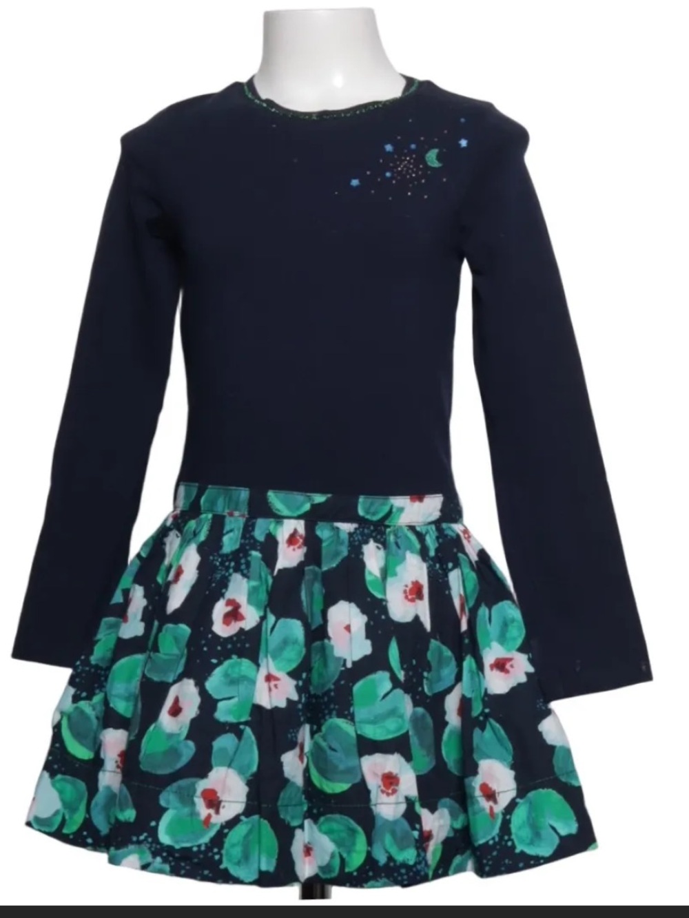 NWT Carmini Navy Floral-Print Long Sleeve Girls' Dress